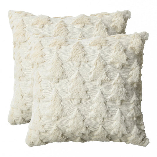 Beige Christmas Tree Soft Plush Faux Fur Pillow Covers 18X18 Inch Set of 2 Outdoor Sofa Holiday Festivals Winter Home Decor