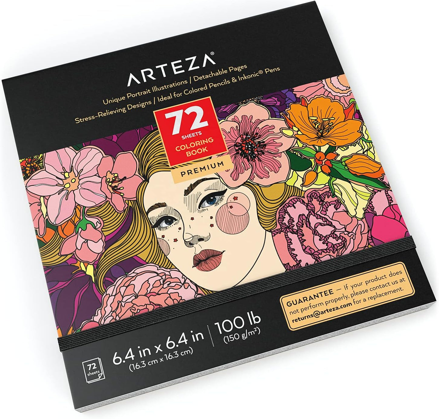 ARTEZA Adult Coloring Books, Floral & Mandala Designs, Pack of 2, 72 Sheets Each, 6.4X6.4 Inches Coloring Pages, 100 Lb Paper
