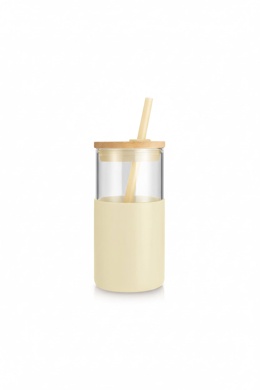 Tronco® 16 Oz Glass Tumbler with Lids and Straw, Reusable Iced Coffee Cup & Smoothie Cup with Bamboo Lid, Silicone Sleeve, Dishwasher Safe, Bpa-Free Borosilicate Glass, 1 Pack