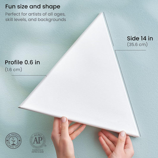 ARTEZA Triangle Stretched Canvas 14 Inch Side Pack of 8 – Blank White Cotton Canvases for Acrylic, Oil, Gouache Painting – Pre-Primed on Wood Frame