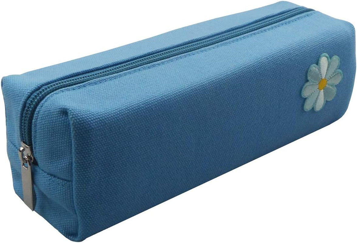 Enyuwlcm Canvas Stationery Cute Pencil Case for Teen Girls Simple Pencil Pouch for School Cosmetic Bag for Purse Blue