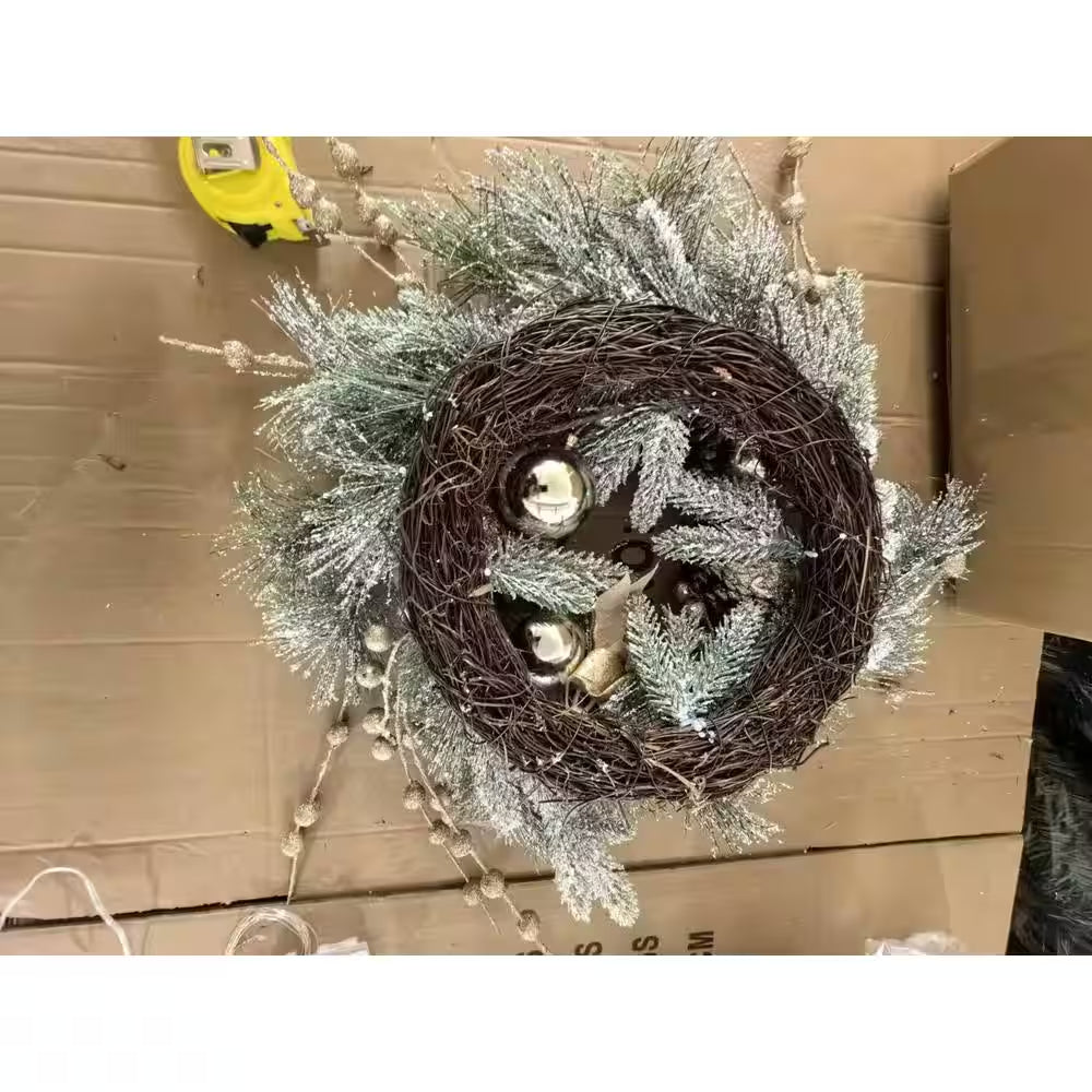 Christmas Wreath 20 Inch Christmas Door Decorations Wreath with Warm Lights, Artificial Christmas Wreath,Unlit