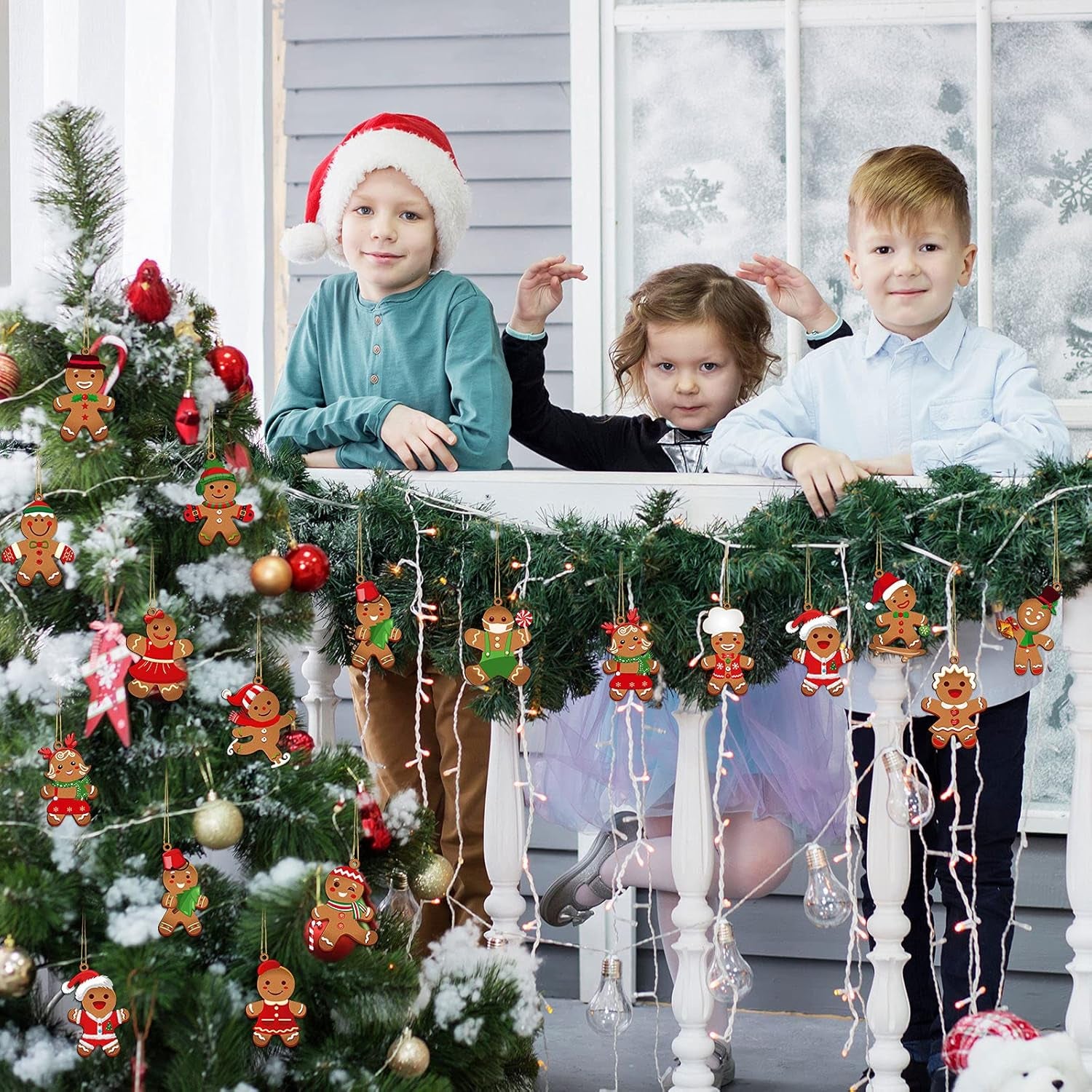 60 Pieces Gingerbread Man for Christmas Tree Gingerbread Kitchen Ornaments Hanging Baking Ornament Cutout Candyland Tree Ornaments for Christmas Party Classroom Decorations (Cute Style)