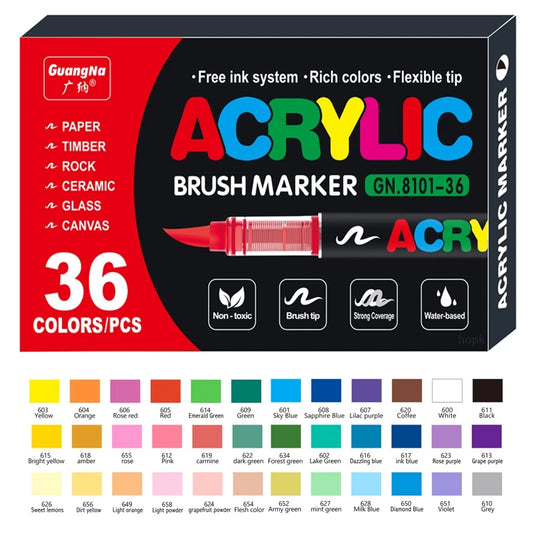 72 Colors Acrylic Paint Markers Brush Pens for Fabric Rock Painting Pen Stone Ceramic Glass Canvas Wood Card Making Art Supplies 36 Colors