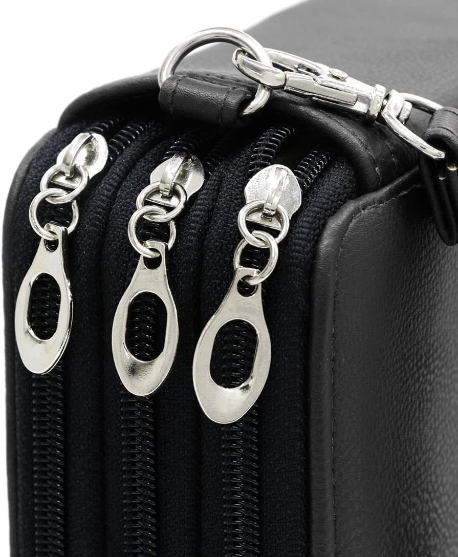 YOUSHARES 120 Slots Pencil Case - PU Leather Handy Multi-Layer Large Zipper Pen Bag with Handle Strap for Prismacolor Watercolor Pencils, Crayola Colored Pencils, Marco Pens and Makeup Brush (Black)