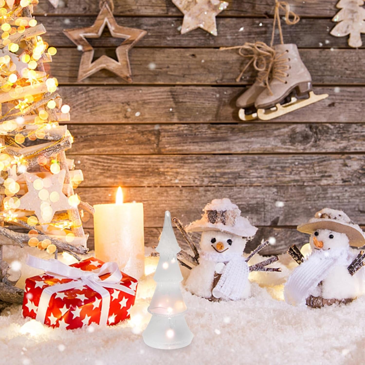 Beaupretty Glass Christmas Light up Mini Tabletop Xmas Light Holiday Figurine Decorations for Room Fireplace Party