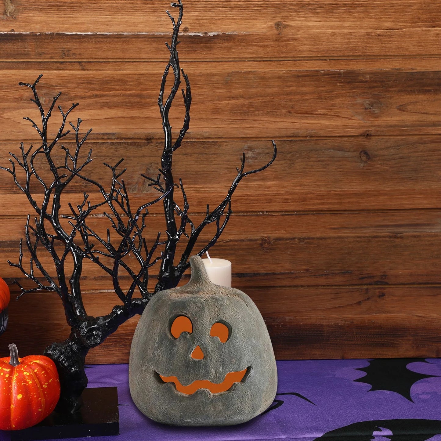 Pumpkin Decor - Halloween Decorations, Handmade Pumpkin Jack O' Lantern Halloween LED Light up Tabletop Decor Fall Decor(No Battery Included) Black