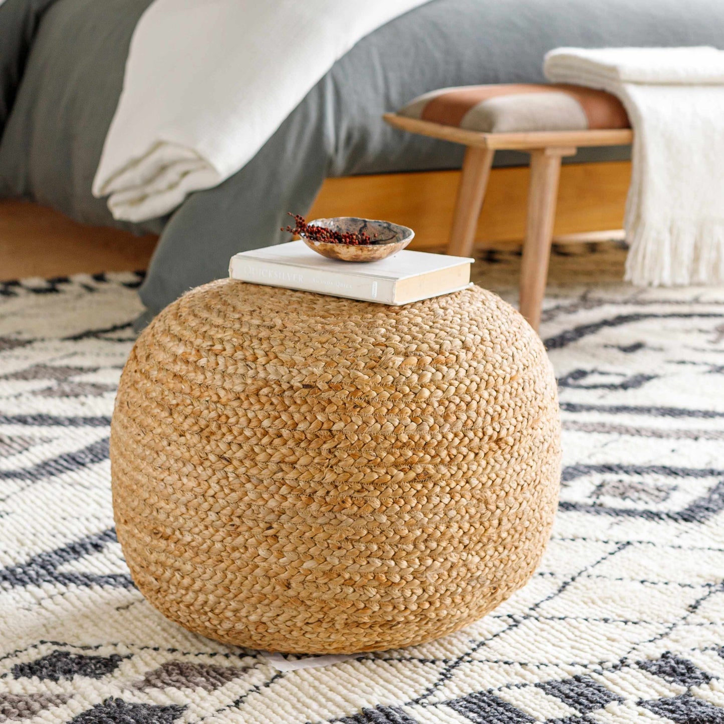 Knitted Jute Round Pouf